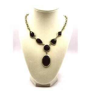 Faceted Black Stone Geometrical Necklace With Gold Tone Chain - Adjustable